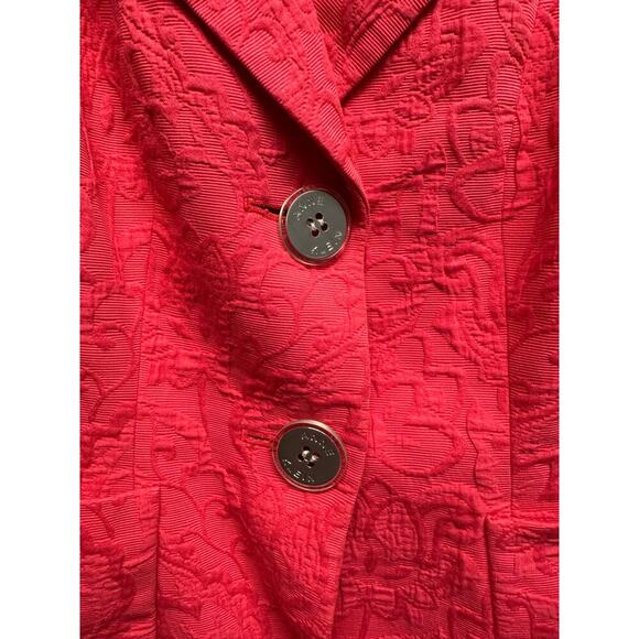 Anne Klein Red Textured Floral Blazer Jacket Women’s Size 10 100% Cotton - Picture 3 of 8